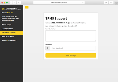 TPMS Manager support screenshot